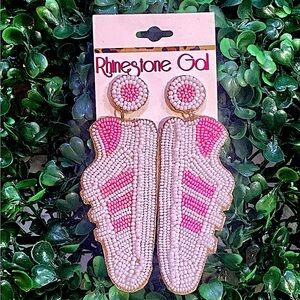 BRAND NEW WITH TAGS Pink Seed Bead Sneaker Statement Earrings